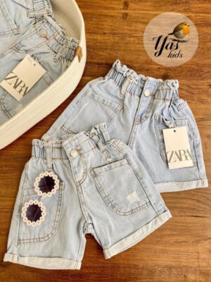 شورتک دخترانه جین zara جیبدار و زاپدار