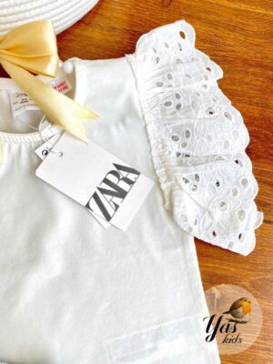تاپ دخترانه سفید خامه دوزی شده ZARA